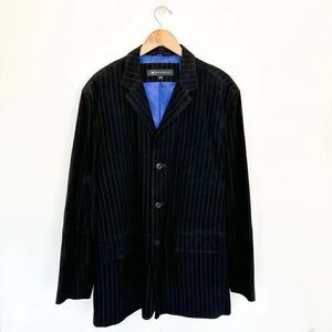 Bachrach Black and White Pinstripe Genuine Suede Leather 3 Button Blazer Coat Mi